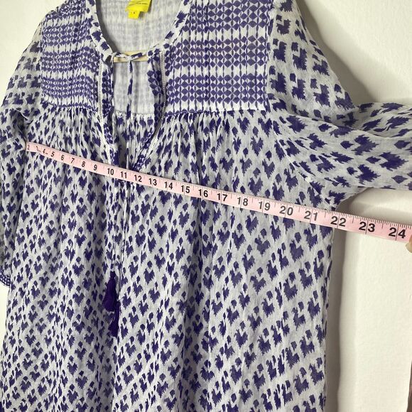 Roberta Roller Rabbit White Purple Sheer Serafina Pom Pom Tunic Top Tie Tassels - Picture 11 of 12